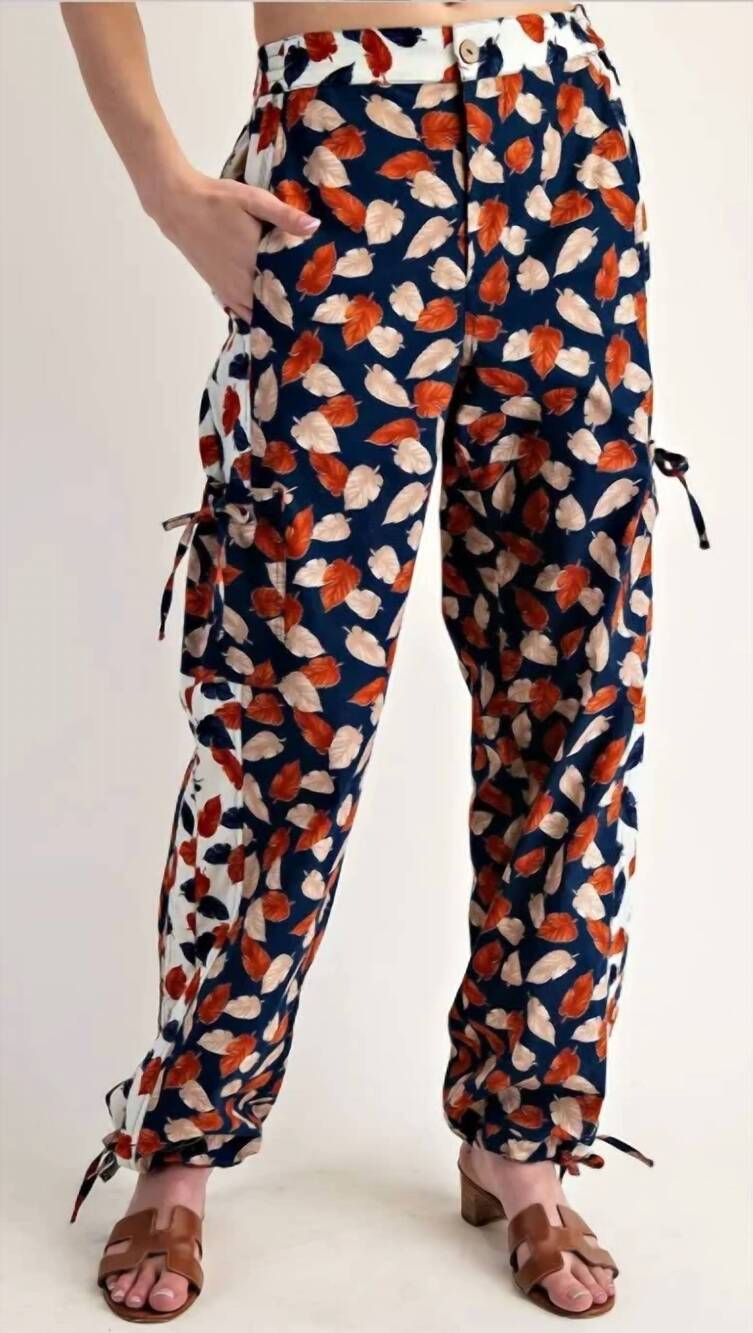 NEW EE:SOME women's foliage printed cotton pants in blue
